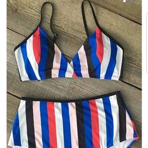 Striped high waisted bikini